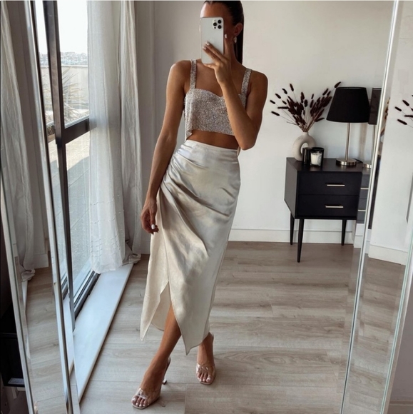 Zara * Satin Effect Midi Skirt - Picture 2 of 10